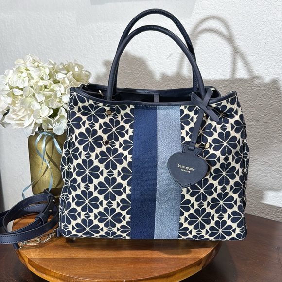 Kate Spade Flower Jacquard Stripe Everything Medium Tote Blue Multi. - Picture 6 of 14